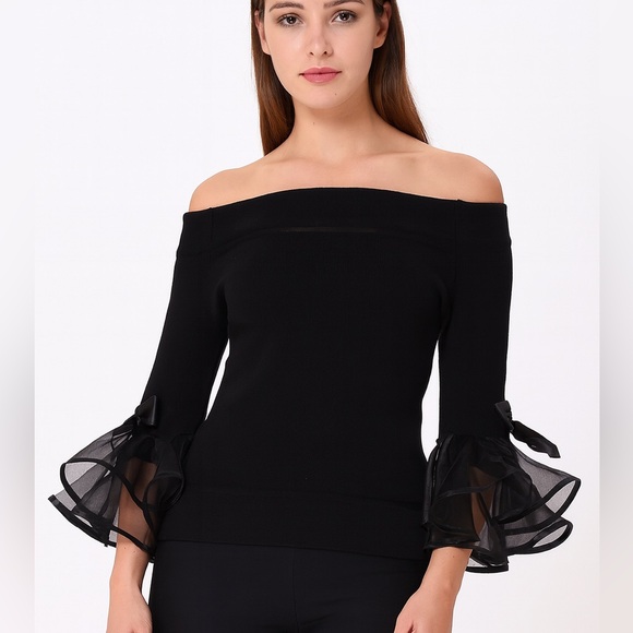 Black Tulle Bow Sleeve Sleeve Sweater - Picture 6 of 6
